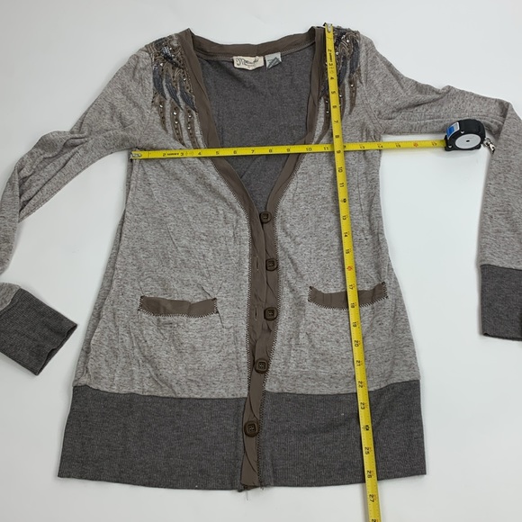 Miss Me Cardigan sweater XS Wings sequin Design Boho Earthy Button Style pockets - Picture 10 of 15